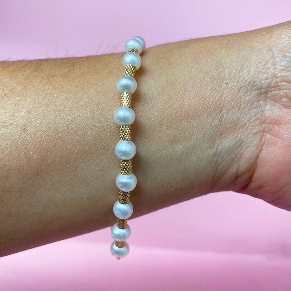 Vintage 14k Gold and Pearl Bracelet 7inch Wrist